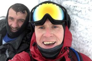 Geraint (left) and Brian reach the top of Snowdon - at -14 degrees